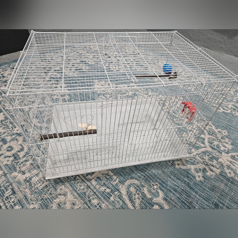 Large White Travel Wire Bird Cage with Accessories. *rare Size*
